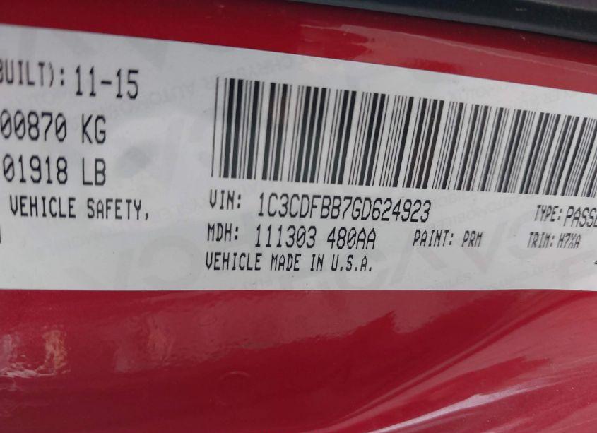 Photo 9 of 2016 Dodge Dart SXT (VIN 1C3CDFBB7GD624923)