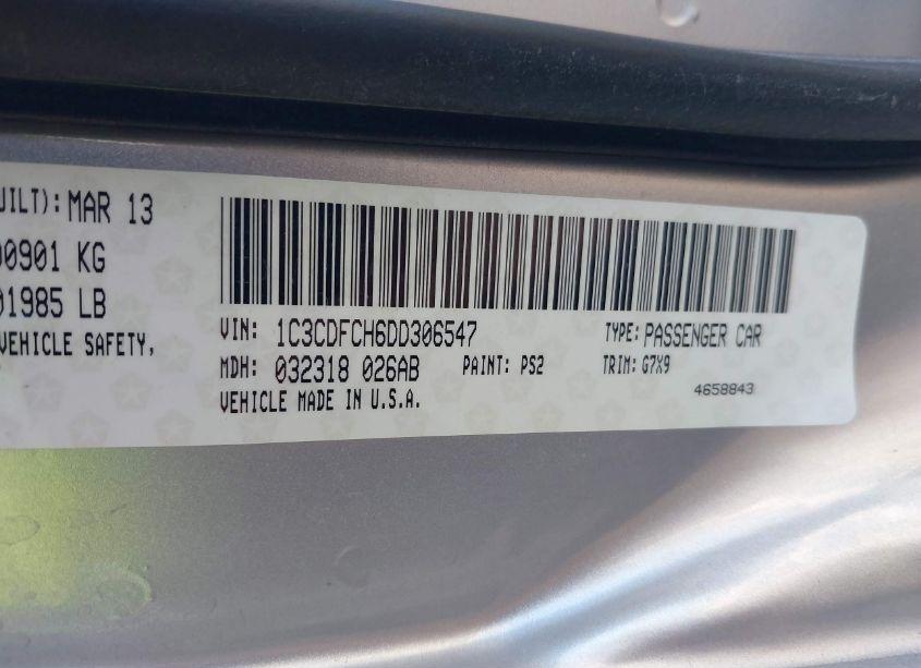 Photo 9 of 2013 Dodge Dart LIMITED (VIN 1C3CDFCH6DD306547)