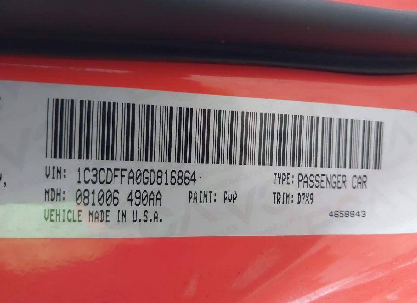 Photo 9 of 2016 Dodge Dart SXT SPORT BLACKTOP (VIN 1C3CDFFA0GD816864)