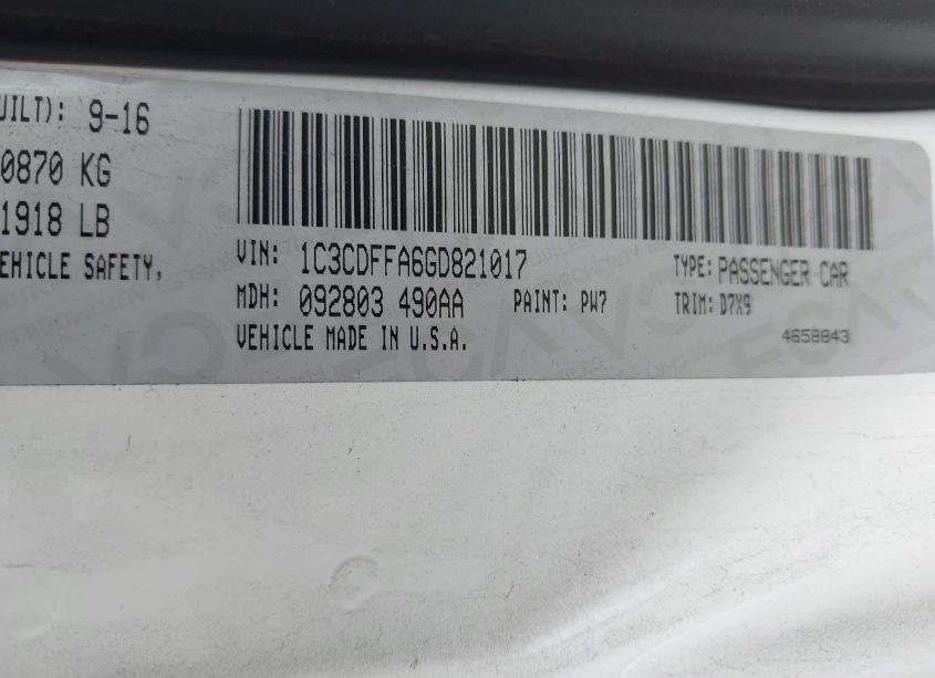 Photo 9 of 2016 Dodge Dart SXT SPORT (VIN 1C3CDFFA6GD821017)