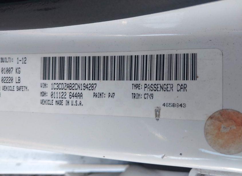 Photo 9 of 2012 Dodge Avenger SE (VIN 1C3CDZAB2CN194287)