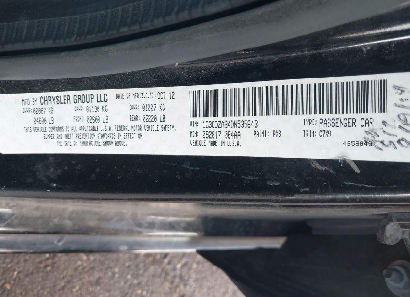 Photo 9 of 2013 Dodge Avenger SE (VIN 1C3CDZAB4DN535643)