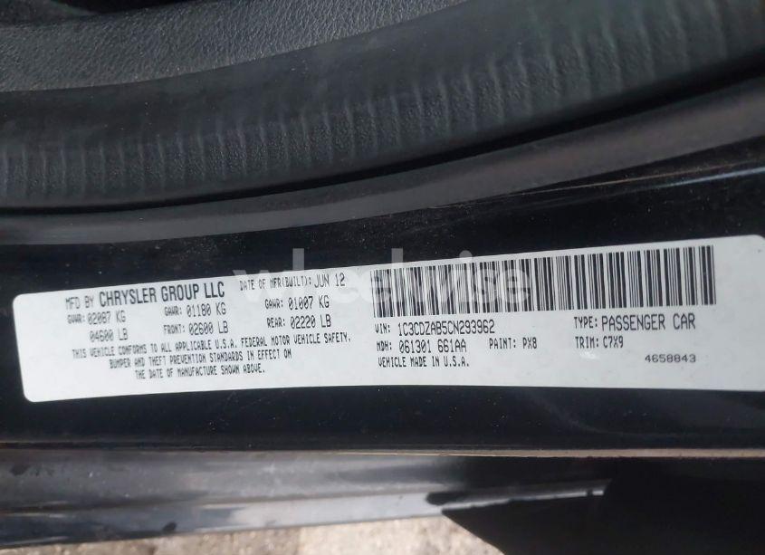 Photo 9 of 2012 Dodge Avenger SE (VIN 1C3CDZAB5CN293962)