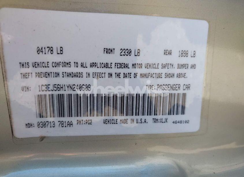 Photo 9 of 2000 Chrysler Cirrus LXI (VIN 1C3EJ56H1YN240609)