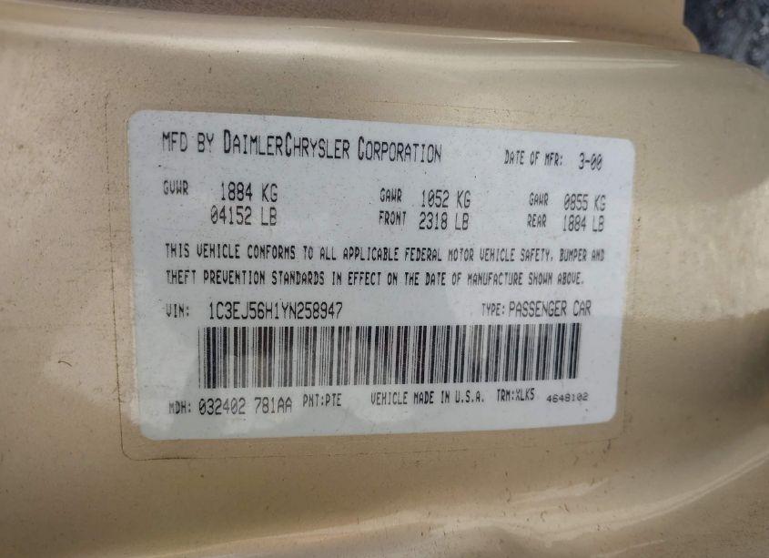 Photo 9 of 2000 Chrysler Cirrus LXI (VIN 1C3EJ56H1YN258947)