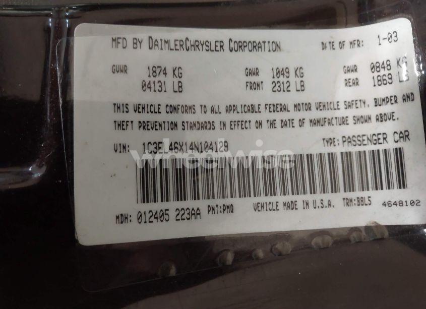 Photo 9 of 2004 Chrysler Sebring LX (VIN 1C3EL46X14N104129)