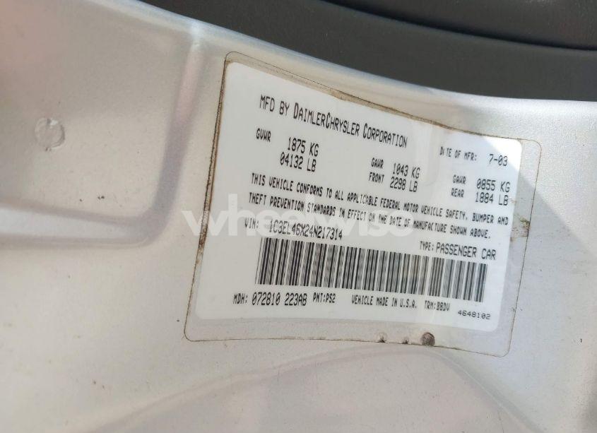 Photo 9 of 2004 Chrysler Sebring LX (VIN 1C3EL46X24N217314)