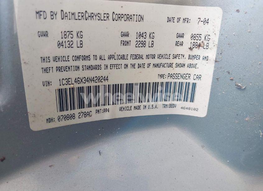 Photo 9 of 2004 Chrysler Sebring (VIN 1C3EL46X34N420244)