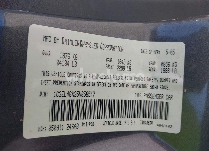 Photo 9 of 2005 Chrysler Sebring (VIN 1C3EL46X35N658547)