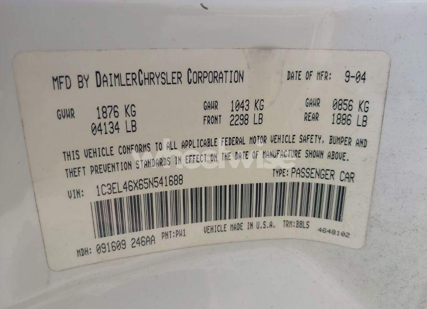 Photo 9 of 2005 Chrysler Sebring (VIN 1C3EL46X65N541688)