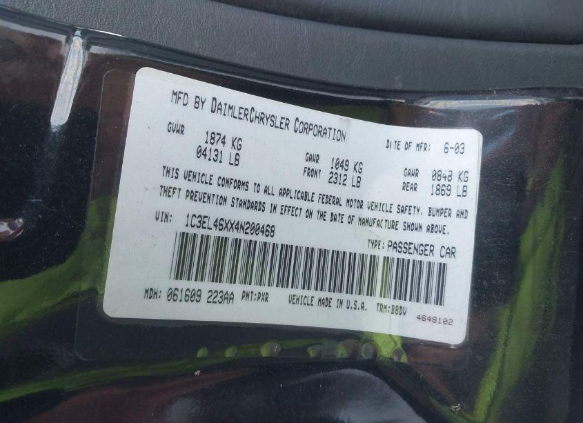 Photo 9 of 2004 Chrysler Sebring LX (VIN 1C3EL46XX4N200468)