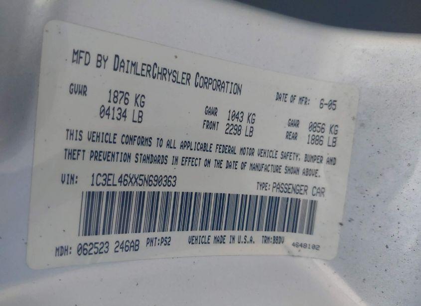 Photo 9 of 2005 Chrysler Sebring (VIN 1C3EL46XX5N690363)