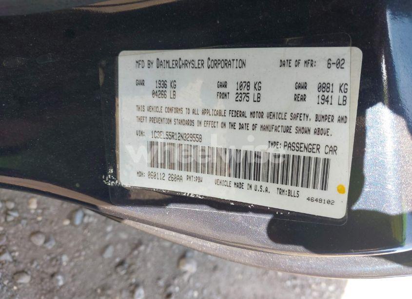 Photo 9 of 2002 Chrysler Sebring LXI (VIN 1C3EL55R12N329558)