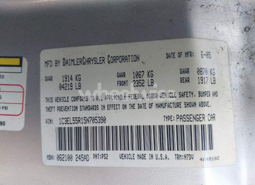 Photo 9 of 2005 Chrysler Sebring TOURING (VIN 1C3EL55R15N705390)