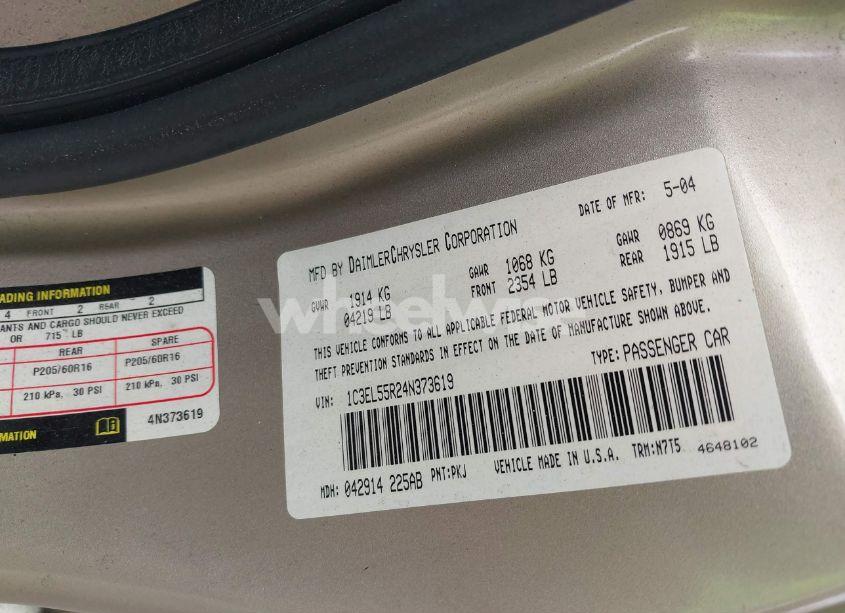 Photo 9 of 2004 Chrysler Sebring LXI (VIN 1C3EL55R24N373619)