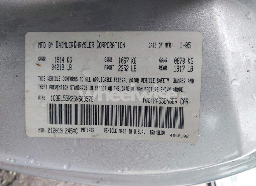 Photo 9 of 2005 Chrysler Sebring TOURING (VIN 1C3EL55R25N603578)