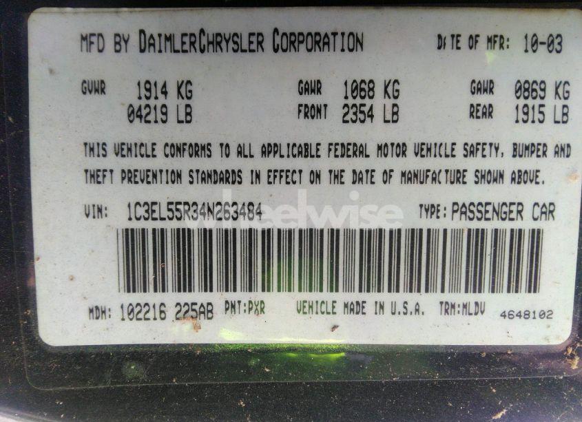 Photo 9 of 2004 Chrysler Sebring LXI (VIN 1C3EL55R34N263484)