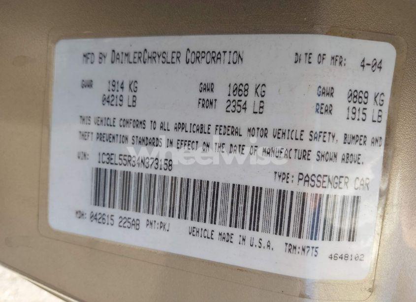 Photo 9 of 2004 Chrysler Sebring LXI (VIN 1C3EL55R34N373158)