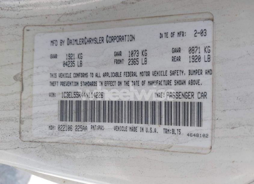 Photo 9 of 2004 Chrysler Sebring LXI (VIN 1C3EL55R44N114226)