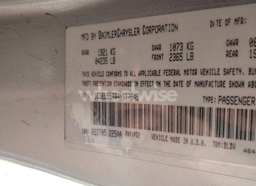 Photo 9 of 2004 Chrysler Sebring LXI (VIN 1C3EL55R44N117949)