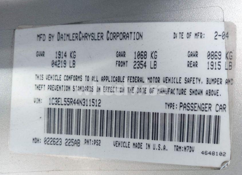 Photo 9 of 2004 Chrysler Sebring LXI (VIN 1C3EL55R44N311512)