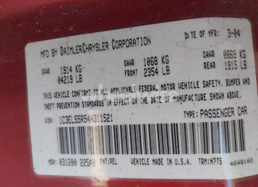 Photo 9 of 2004 Chrysler Sebring LXI (VIN 1C3EL55R54N311521)