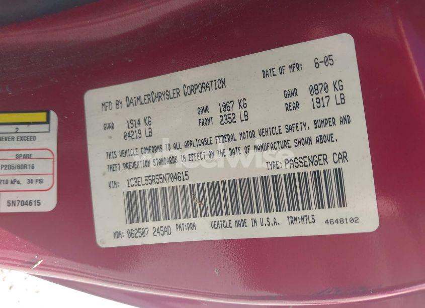 Photo 9 of 2005 Chrysler Sebring TOURING (VIN 1C3EL55R55N704615)