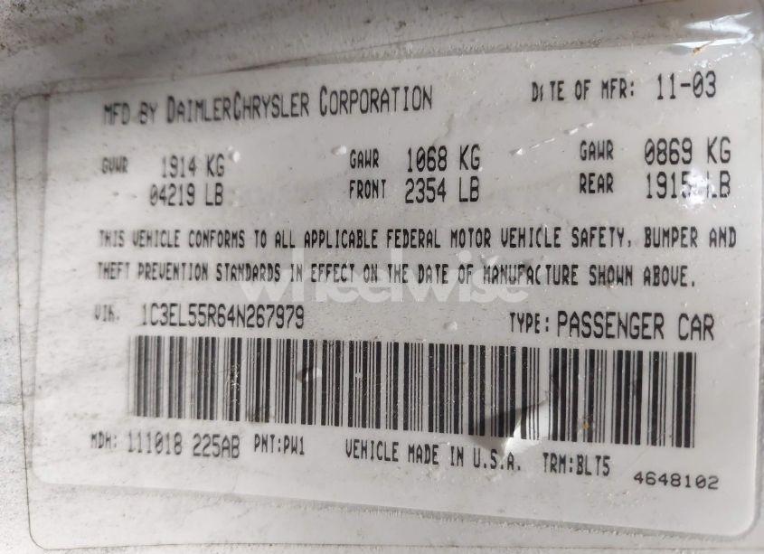 Photo 9 of 2004 Chrysler Sebring LXI (VIN 1C3EL55R64N267979)