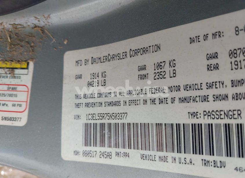 Photo 9 of 2005 Chrysler Sebring TOURING (VIN 1C3EL55R75N503377)