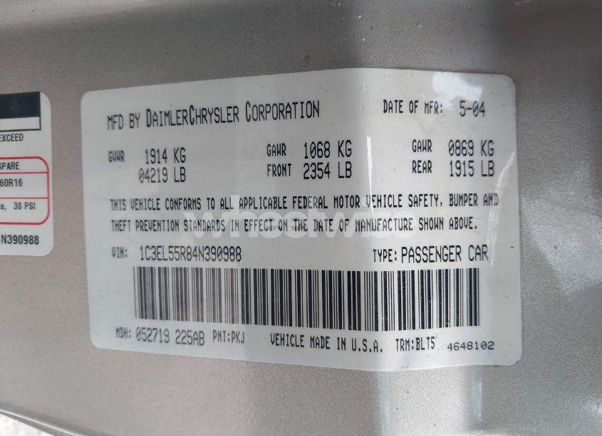 Photo 9 of 2004 Chrysler Sebring LXI (VIN 1C3EL55R84N390988)