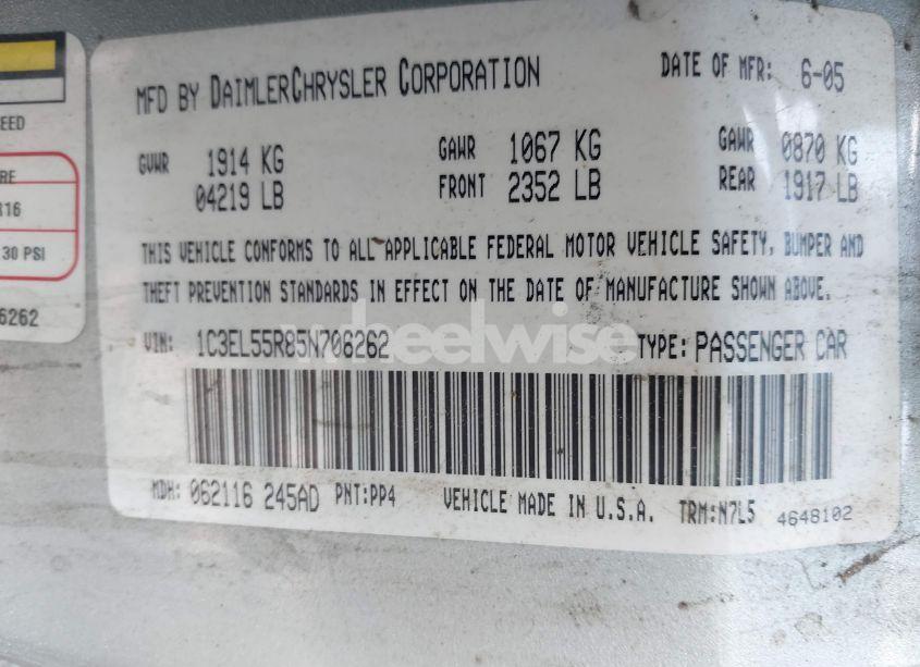 Photo 9 of 2005 Chrysler Sebring TOURING (VIN 1C3EL55R85N706262)