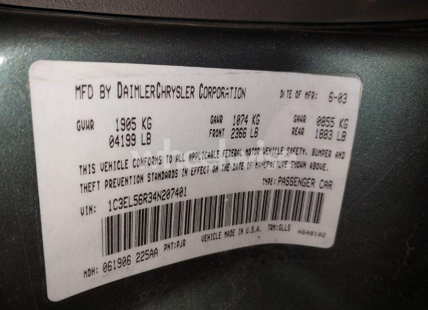 Photo 9 of 2004 Chrysler Sebring LXI (VIN 1C3EL56R34N207401)