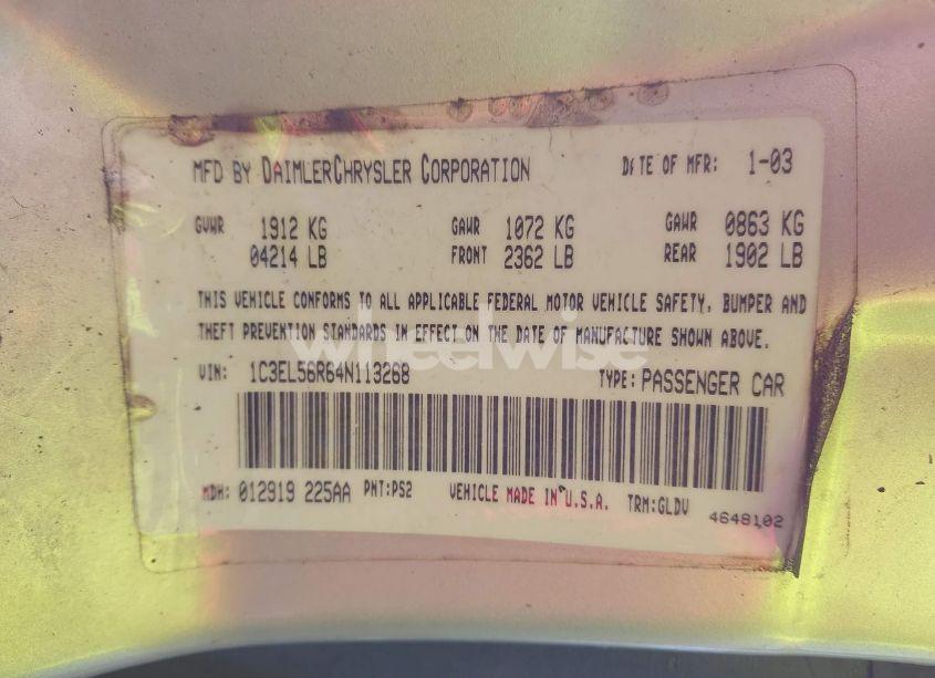 Photo 9 of 2004 Chrysler Sebring LXI (VIN 1C3EL56R64N113268)
