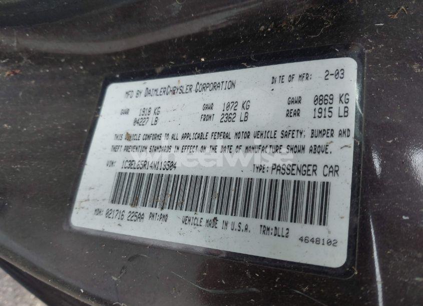 Photo 9 of 2004 Chrysler Sebring LIMITED (VIN 1C3EL65R14N119504)