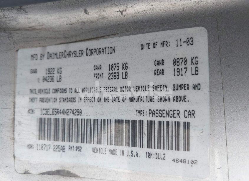 Photo 9 of 2004 Chrysler Sebring LIMITED (VIN 1C3EL65R44N274290)