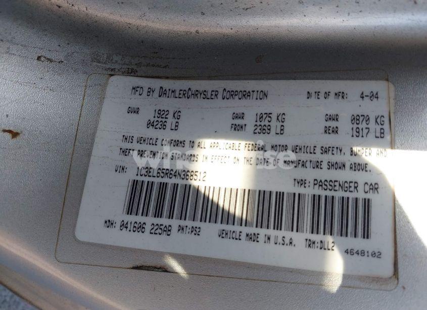 Photo 9 of 2004 Chrysler Sebring LIMITED (VIN 1C3EL65R64N368512)