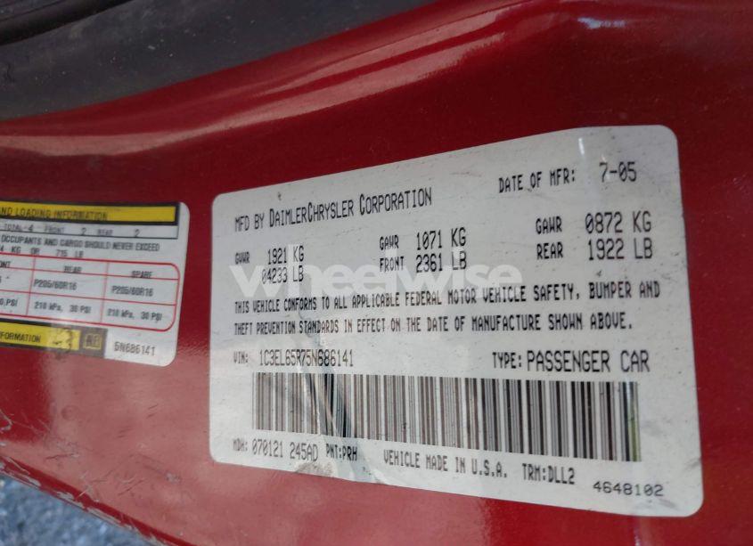 Photo 9 of 2005 Chrysler Sebring LIMITED (VIN 1C3EL65R75N686141)