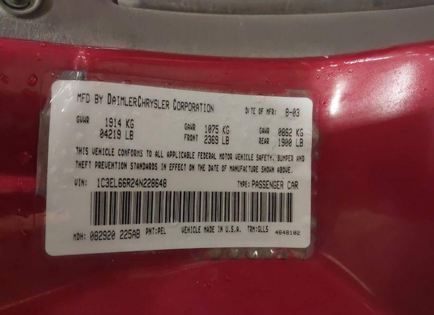 Photo 8 of 2004 Chrysler Sebring LIMITED (VIN 1C3EL66R24N228648)