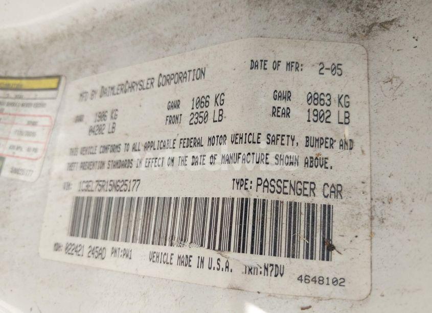 Photo 9 of 2005 Chrysler Sebring GTC (VIN 1C3EL75R15N625177)