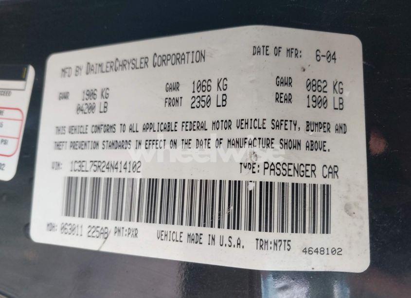 Photo 9 of 2004 Chrysler Sebring GTC (VIN 1C3EL75R24N414102)