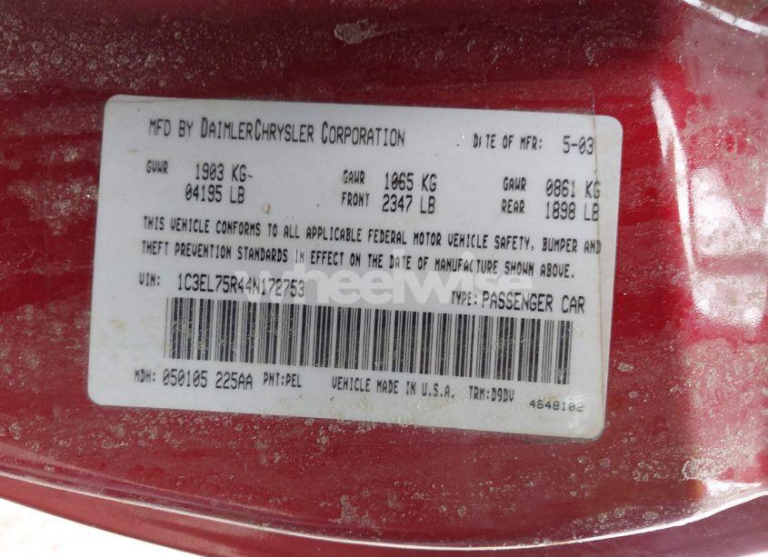 Photo 9 of 2004 Chrysler Sebring GTC (VIN 1C3EL75R44N172753)