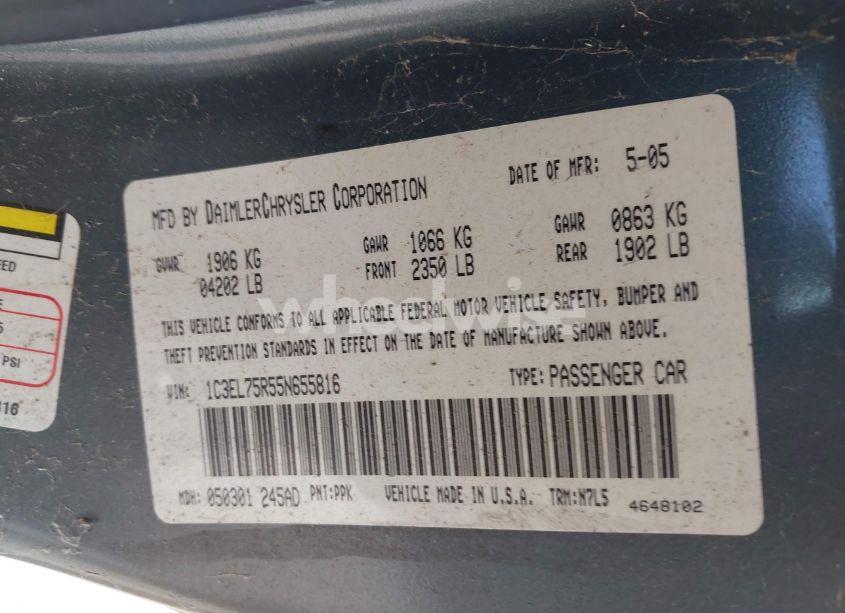 Photo 9 of 2005 Chrysler Sebring GTC (VIN 1C3EL75R55N655816)