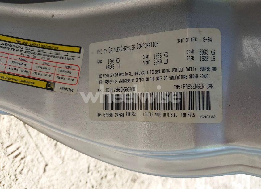 Photo 9 of 2005 Chrysler Sebring GTC (VIN 1C3EL75R65N503768)