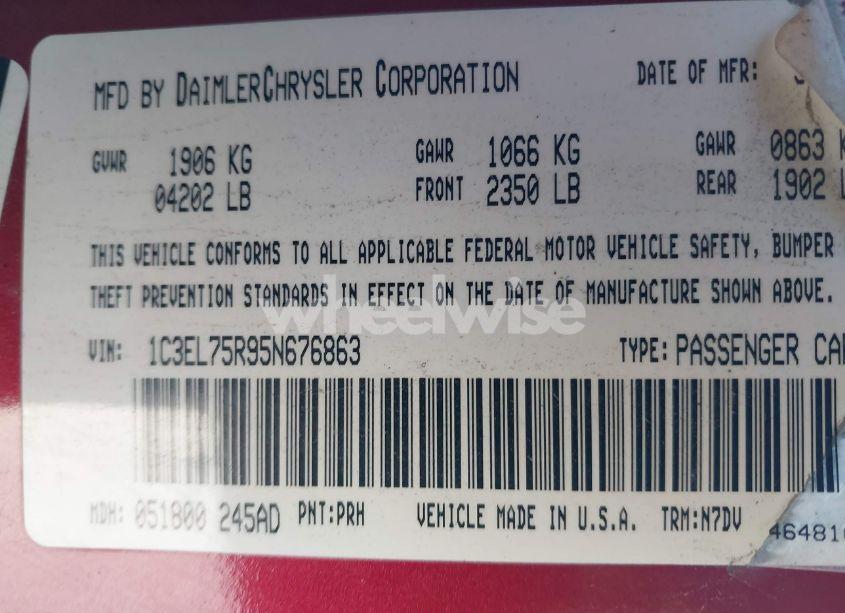 Photo 9 of 2005 Chrysler Sebring GTC (VIN 1C3EL75R95N676863)