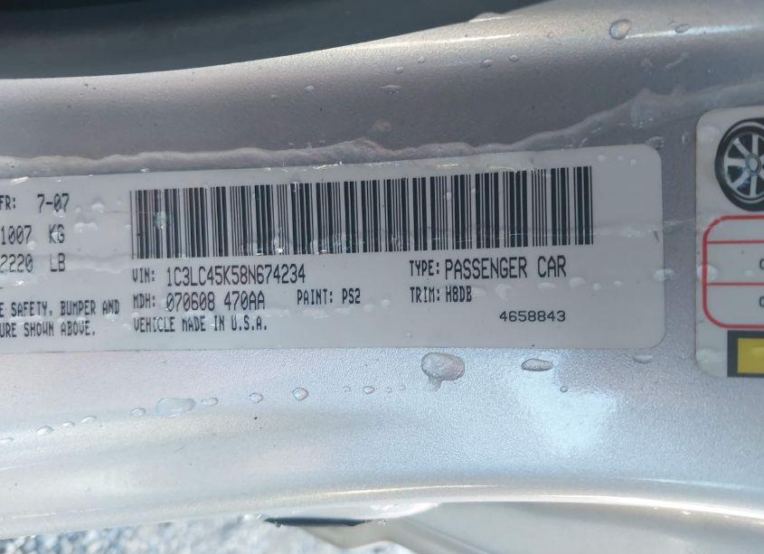 Photo 9 of 2008 Chrysler Sebring LX (VIN 1C3LC45K58N674234)