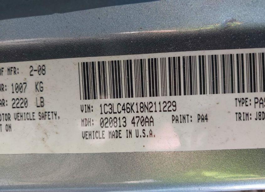 Photo 9 of 2008 Chrysler Sebring LX (VIN 1C3LC46K18N211229)