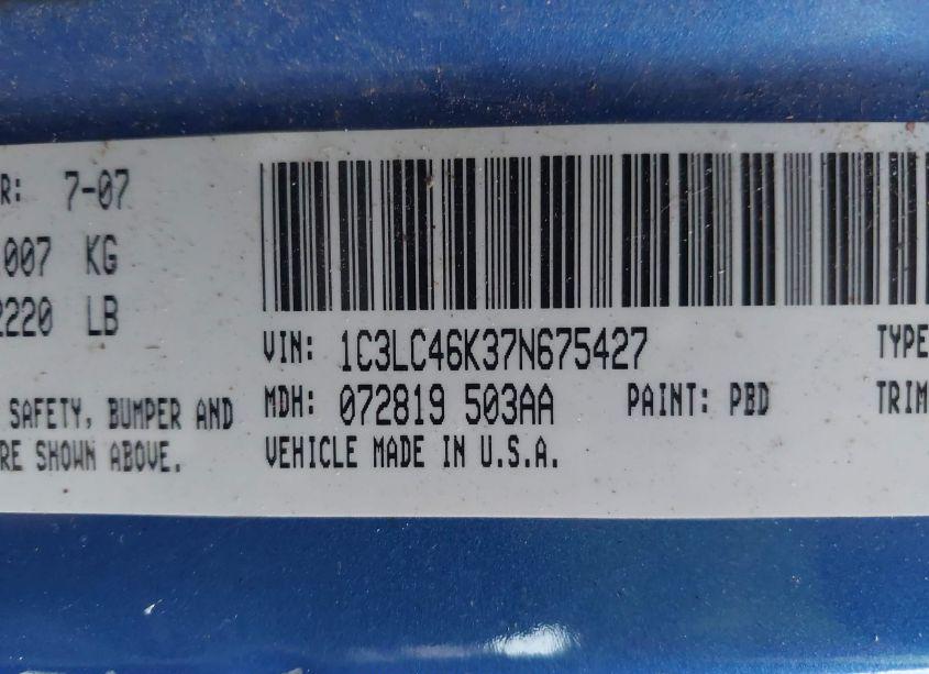 Photo 9 of 2007 Chrysler Sebring (VIN 1C3LC46K37N675427)