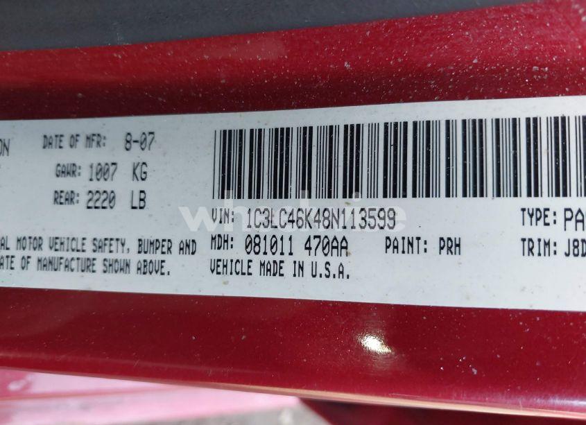 Photo 9 of 2008 Chrysler Sebring LX (VIN 1C3LC46K48N113599)