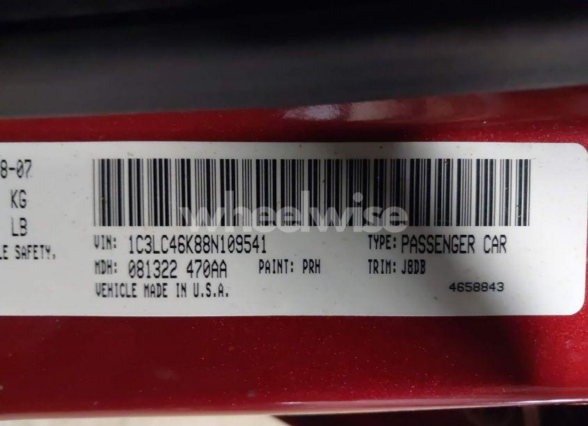 Photo 9 of 2008 Chrysler Sebring LX (VIN 1C3LC46K88N109541)