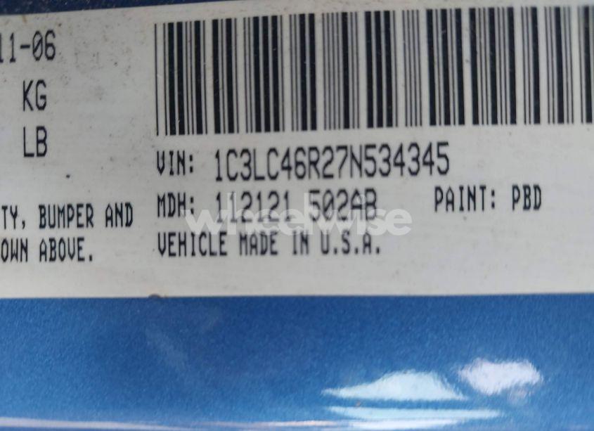 Photo 9 of 2007 Chrysler Sebring (VIN 1C3LC46R27N534345)